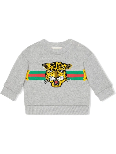 Gucci Babies' Leopard Face-print Sweatshirt In Grey