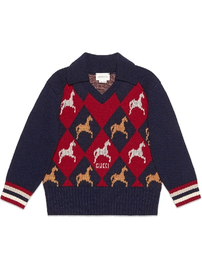 Gucci Kids' Geometric Embroidered Jumper In Red