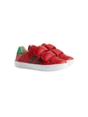 Gucci Boy's New Ace Embossed Leather Sneakers In Red
