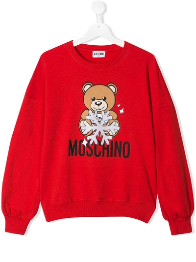 Moschino Kids' Teddy Print Jumper In Red