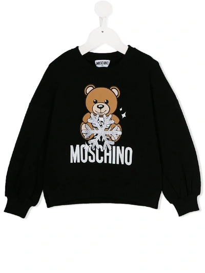 Moschino Kids' Logo Teddy Print Sweatshirt In Nero