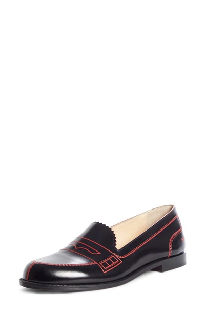 Christian Louboutin Mocalaureat Flat Red Sole Loafers In Black Loubi