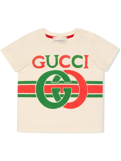 Gucci Kids' Gg标记t恤 In Cream