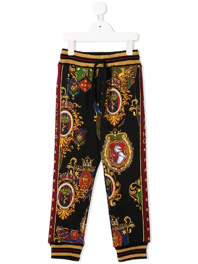 Dolce & Gabbana Kids' Coat Of Arms Print Track Trousers In Black