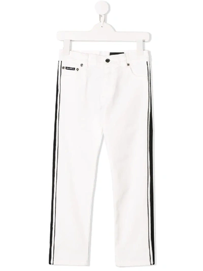 Dolce & Gabbana Kids' Panelled Embroidered Logo Jeans In White