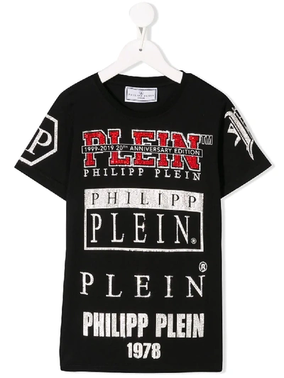 Philipp Plein Junior Kids' Embellished Cotton Jersey T-shirt In Black