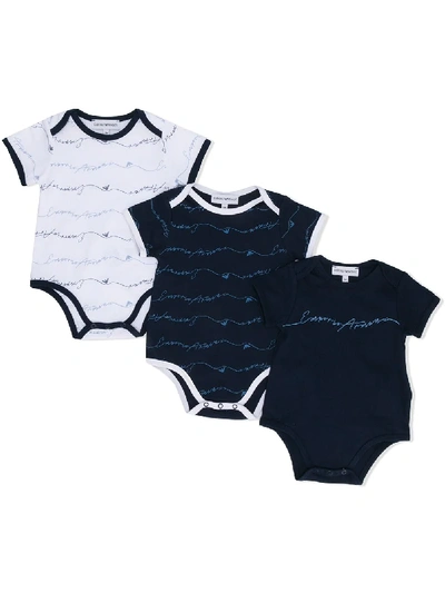 Emporio Armani Babies' 纯棉平纹针织连体衣3件套 In Multicoloured