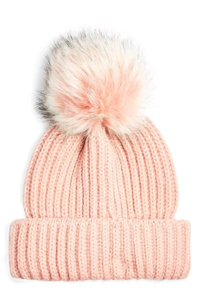Topshop Faux Fur Pom Beanie In Light Pink