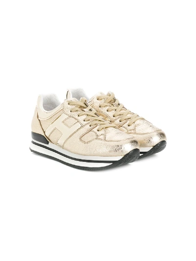 Hogan Teen Logo Patch Low Top Trainers In Gold
