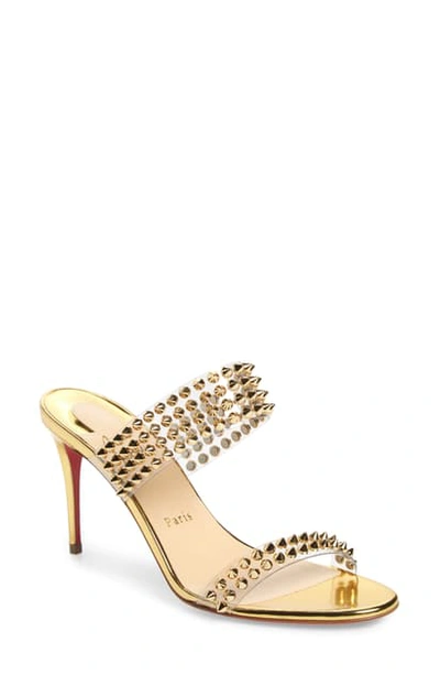 Christian Louboutin 85mm Spikes Only Plexi & Leather Sandals In Gold