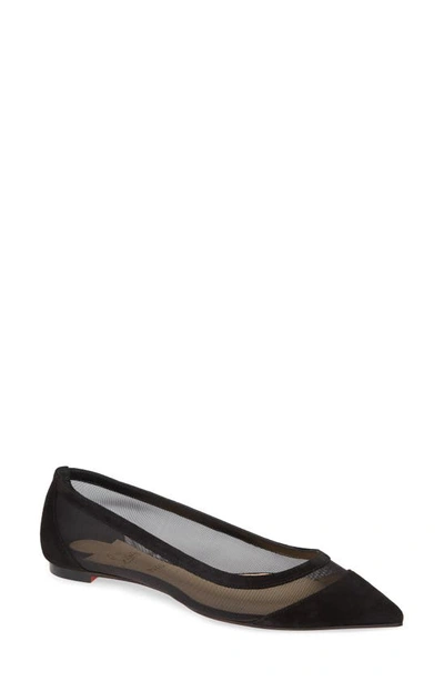 Christian Louboutin Suede Mesh-panel Galativi Flats In Black