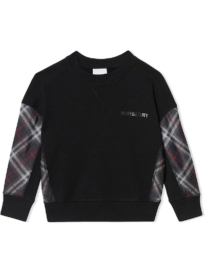 Burberry Kids' Vintage Check Panel Cotton Sweatshirt In Black