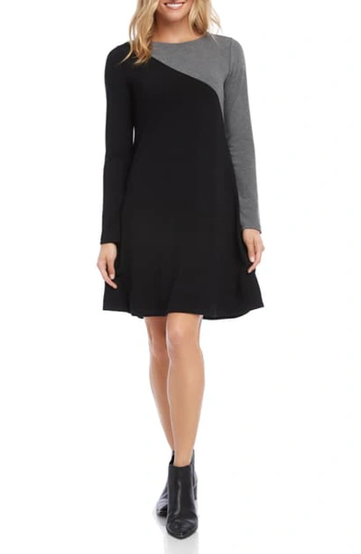 Karen Kane Colorblock Long Sleeve Sweater Dress In Black With Heather Grey