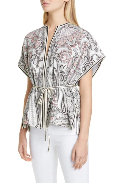 Etro Belted Reversible Cap Sleeve Jacket In White