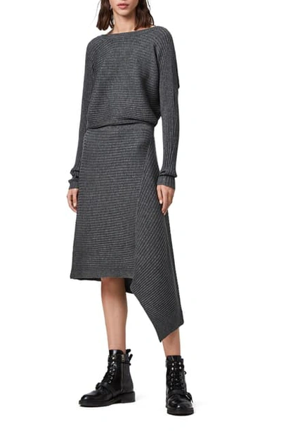 Allsaints Eva Merino Wool Sweater Dress In Charcoal Grey