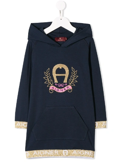 Aigner Kids' Logo Print Sweatshirt Dress In Blue