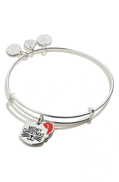 Alex And Ani Color Infusion Meowy Christmas Adjustable Wire Bangle In Shiny Silver