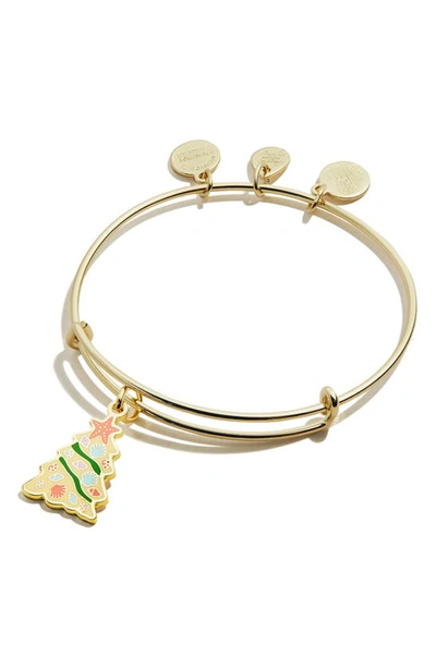 Alex And Ani Color Infusion Seashell Christmas Tree Adjustable Wire Bangle In Shiny Gold