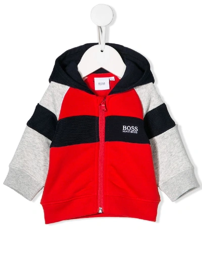 Hugo Boss Babies' Colour Block Hoodie In Red