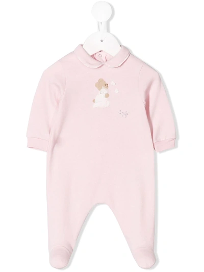 Il Gufo Embroidered Bear Babygrow In Pink