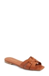 Saint Laurent Tribute Leather Flat Sandals In Brown Leather