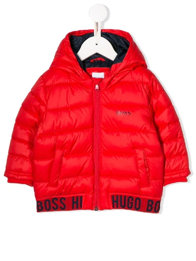 Hugo Boss Babies' Logo Print Padded Jacket In Red