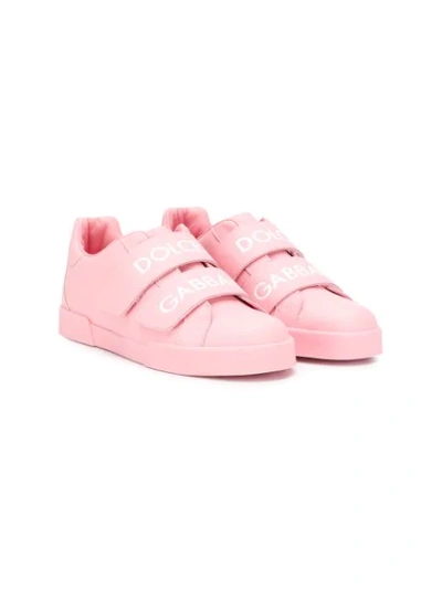 Dolce & Gabbana Kids' Logo Touch-strap Trainers In Pink