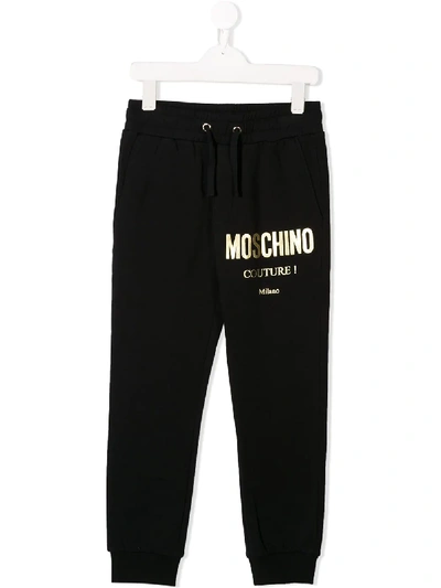 Moschino Kids' Logo Print Track Trousers In Black