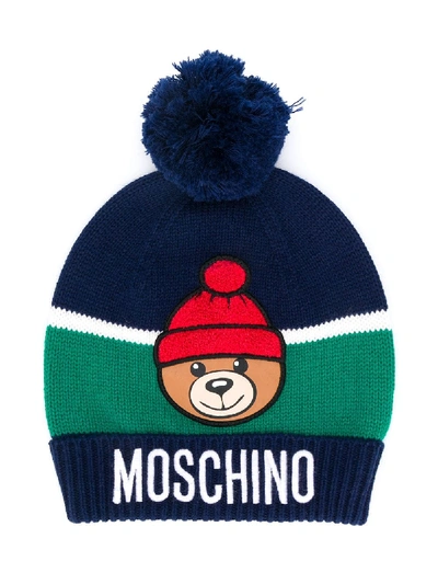 Moschino Kids' Knitted Bear Beanie In Blue