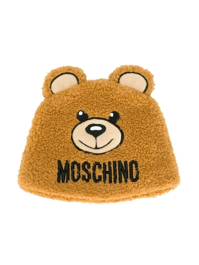 Moschino Babies' Knitted Bear Hat In Brown