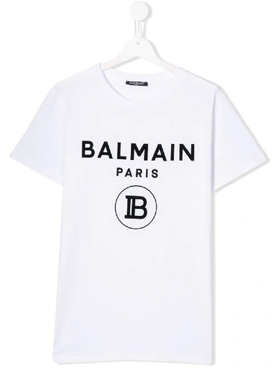 Balmain Teen Printed Logo T-shirt In White