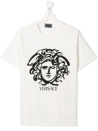 Young Versace Kids' Logo Print T-shirt In White