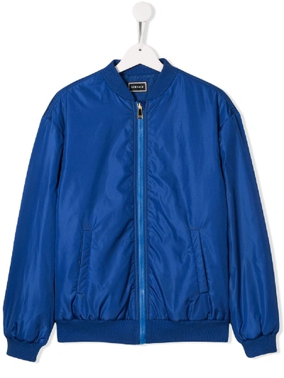 Young Versace Kids' Zipped Bomber Jacket In Blue