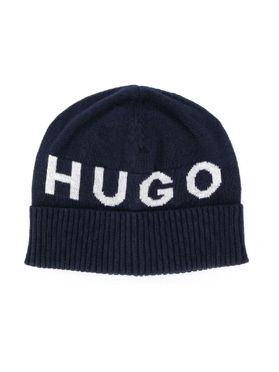 Hugo Boss Babies' Logo Knit Beanie In Blue