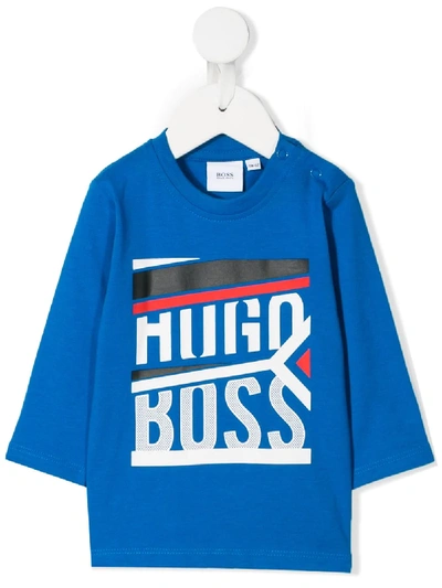 Hugo Boss Babies' Logo Print T-shirt In Blue