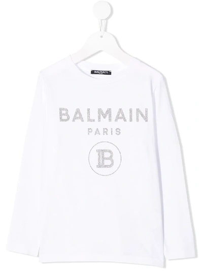 Balmain Kids' Logo印花t恤 In White