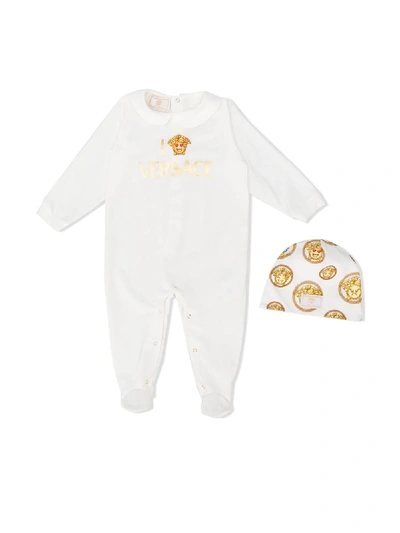 Young Versace Babies' Emoji Print Pajama And Hat Set In Neutrals