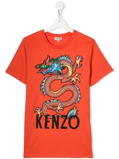 Kenzo Teen Logo Print T-shirt In Orange