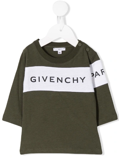 Givenchy Babies' Logo Print Jersey Top In Green