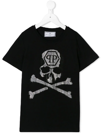 Philipp Plein Junior Kids' 骷髅头logo T恤 In Black