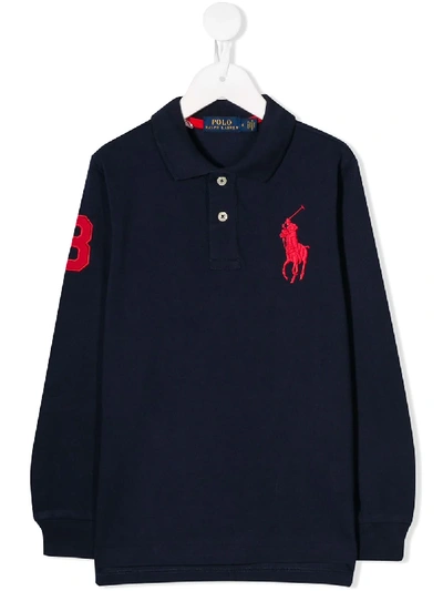Ralph Lauren Kids' Big Pony Embroidered Polo Shirt In Blue
