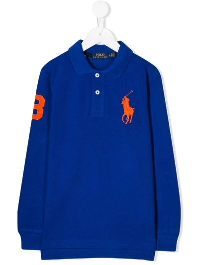 Ralph Lauren Kids' Big Pony Embroidered Polo Shirt In Blue