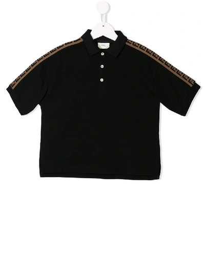 Fendi Kids' Logo Detail Polo Shirt In Black