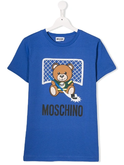 Moschino Teen Hockey Teddy T-shirt In Blue