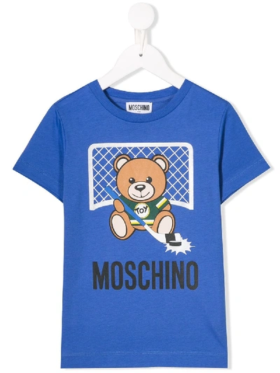 Moschino Kids' Hockey Teddy T-shirt In Blue