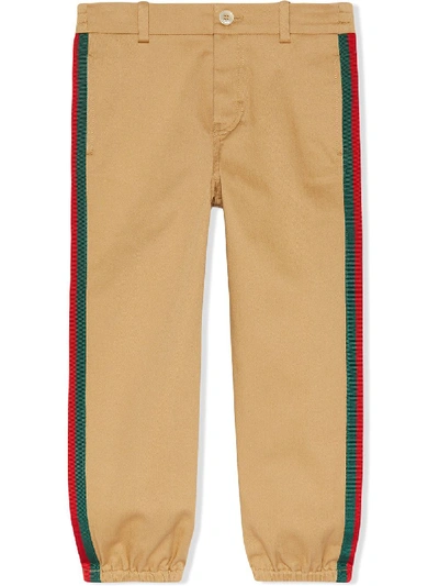 Gucci Stripe Stretch Gabardine Cotton Trousers In Camel