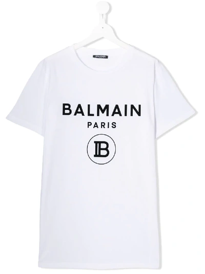 Balmain Teen Logo Printed T-shirt In White