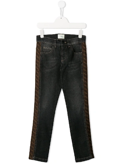 Fendi Kids' Side Logo Stripe Jeans In Nero