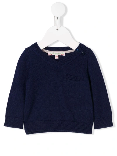 Bonpoint Babies' Classic V-neck Jumper In Blue
