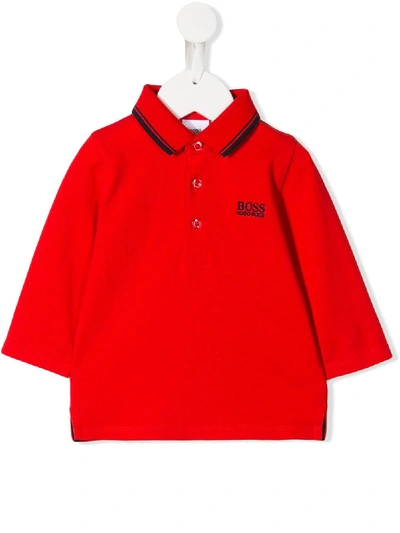 Hugo Boss Babies' Long Sleeve Polo Shirt In Red